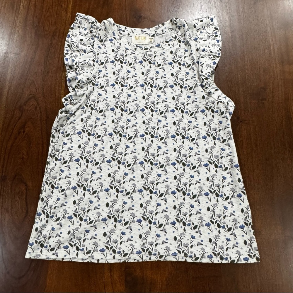 Nation LTD Paulette Tank‎ 100% Pima Cotton Summer Ruffle Hem Size Medium Girly